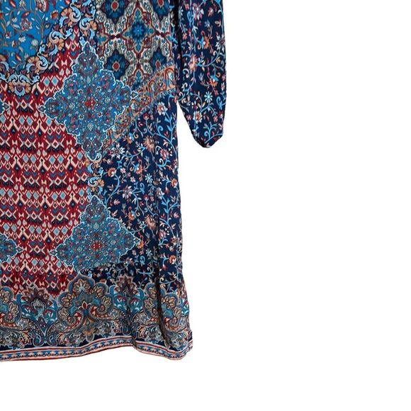Tolani Shift Dress Small Multicolor Paisley Print Boho Silk Ruched Sleeves - Picture 5 of 9